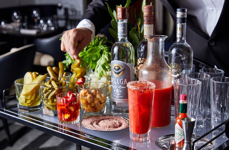 A Bloody Mary cocktail cart